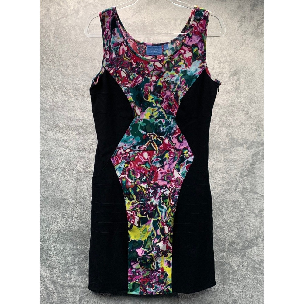Vivid Abstract Bodycon Dress Black Panel Sculpting Sleeveless Zip Size 8